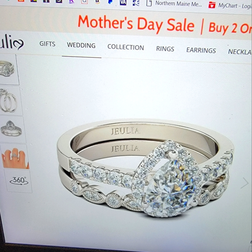 Sterling Silver & cz Pear Shape Wedding Ring Set sz. 9.5